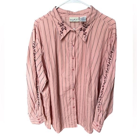 White stag button up shirt, Pink Striped Collard Shirt with embroidery, 22W/24W - Picture 1 of 9